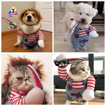 Get Your Furry Friend Ready for Halloween with Our Fun Chucky Costume for Dogs & Cats of All Sizes! 🎃🐾