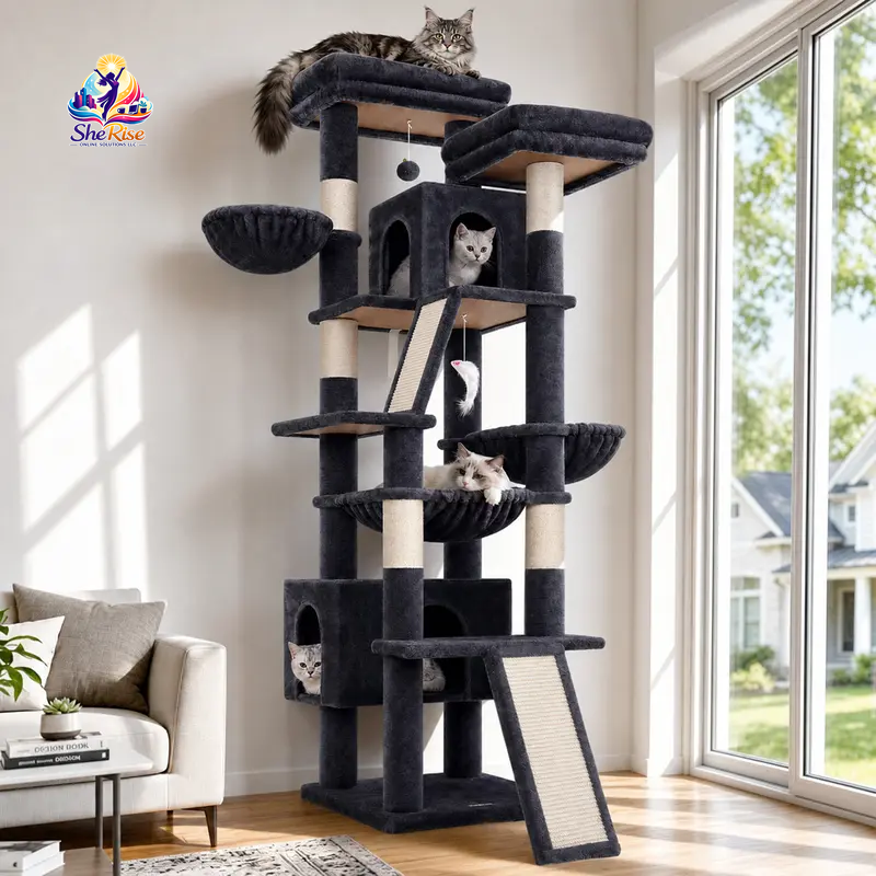 Purr-fect Playground for Your Cats! 🐾 75-Inch Tall Cat Tower with Scratching Posts, Hammocks & More! Ideal for Multiple Felines! 🌟🐱
