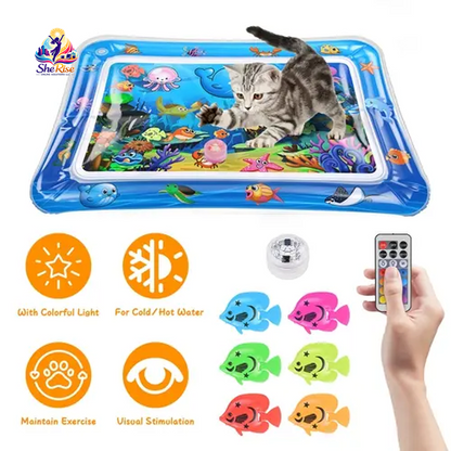 Dive into Fun with the Cutiepawsome Interactive Water Mat! Featuring 3D Fish, Mesmerizing LED Lights & a Flapping Bird Wand for Ultimate Indoor Play and Stress Relief! Perfect for Cat Lovers!