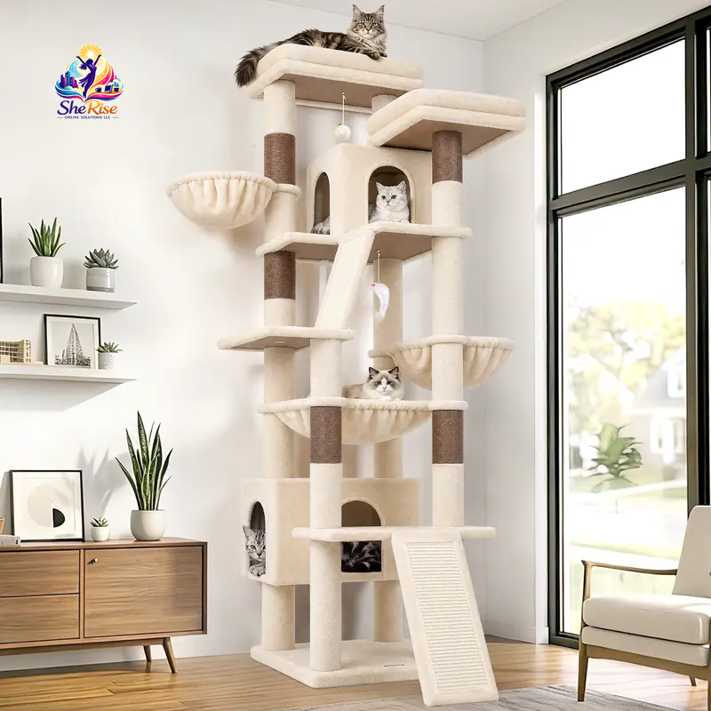 Purr-fect Playground for Your Cats! 🐾 75-Inch Tall Cat Tower with Scratching Posts, Hammocks & More! Ideal for Multiple Felines! 🌟🐱
