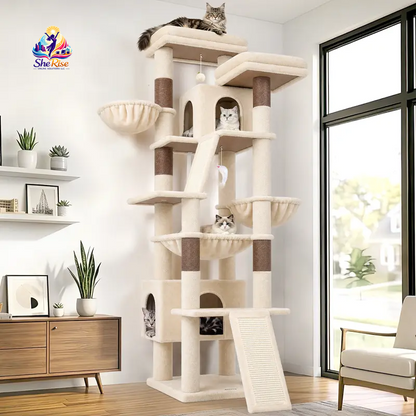 Purr-fect Playground for Your Cats! 🐾 75-Inch Tall Cat Tower with Scratching Posts, Hammocks & More! Ideal for Multiple Felines! 🌟🐱