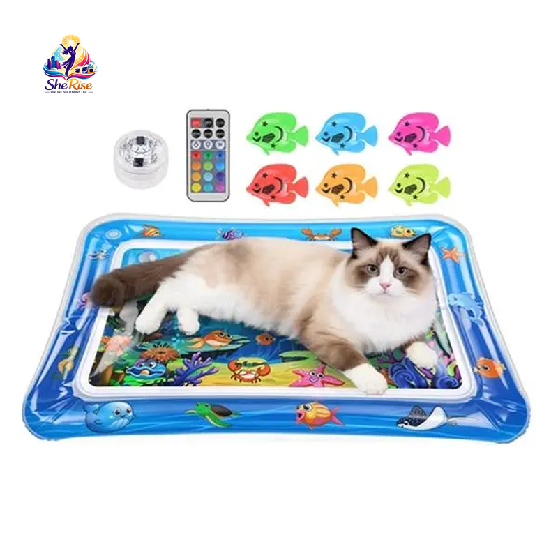 Dive into Fun with the Cutiepawsome Interactive Water Mat! Featuring 3D Fish, Mesmerizing LED Lights & a Flapping Bird Wand for Ultimate Indoor Play and Stress Relief! Perfect for Cat Lovers!