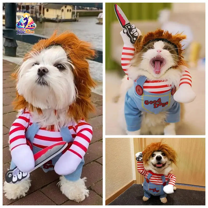 Get Your Furry Friend Ready for Halloween with Our Fun Chucky Costume for Dogs & Cats of All Sizes! 🎃🐾