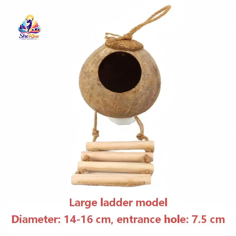 Transform your birdie's space with our Natural Coconut Shell Hanging Birdhouse! 🌴🐦 Featuring a cozy perch and a fun 4-step wooden ladder, it's the perfect retreat for your small birds like Conures and Parrots. 🥰🌼 #BirdHouse #PetLovers