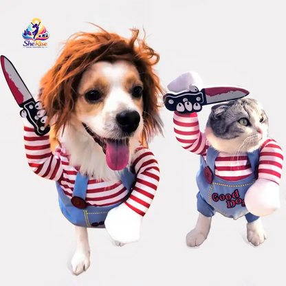 Get Your Furry Friend Ready for Halloween with Our Fun Chucky Costume for Dogs & Cats of All Sizes! 🎃🐾