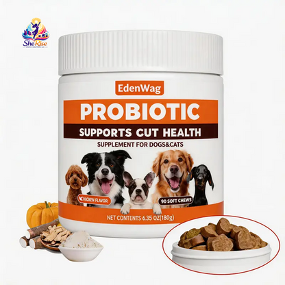 Happy Tummies Chewy Dog Probiotics - Chicken Flavor, 90 Delicious Chews for Digestive & Immune Support - Perfect for All Ages!
