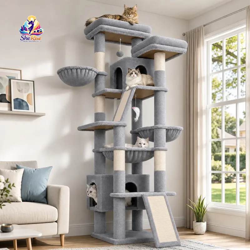 Purr-fect Playground for Your Cats! 🐾 75-Inch Tall Cat Tower with Scratching Posts, Hammocks & More! Ideal for Multiple Felines! 🌟🐱