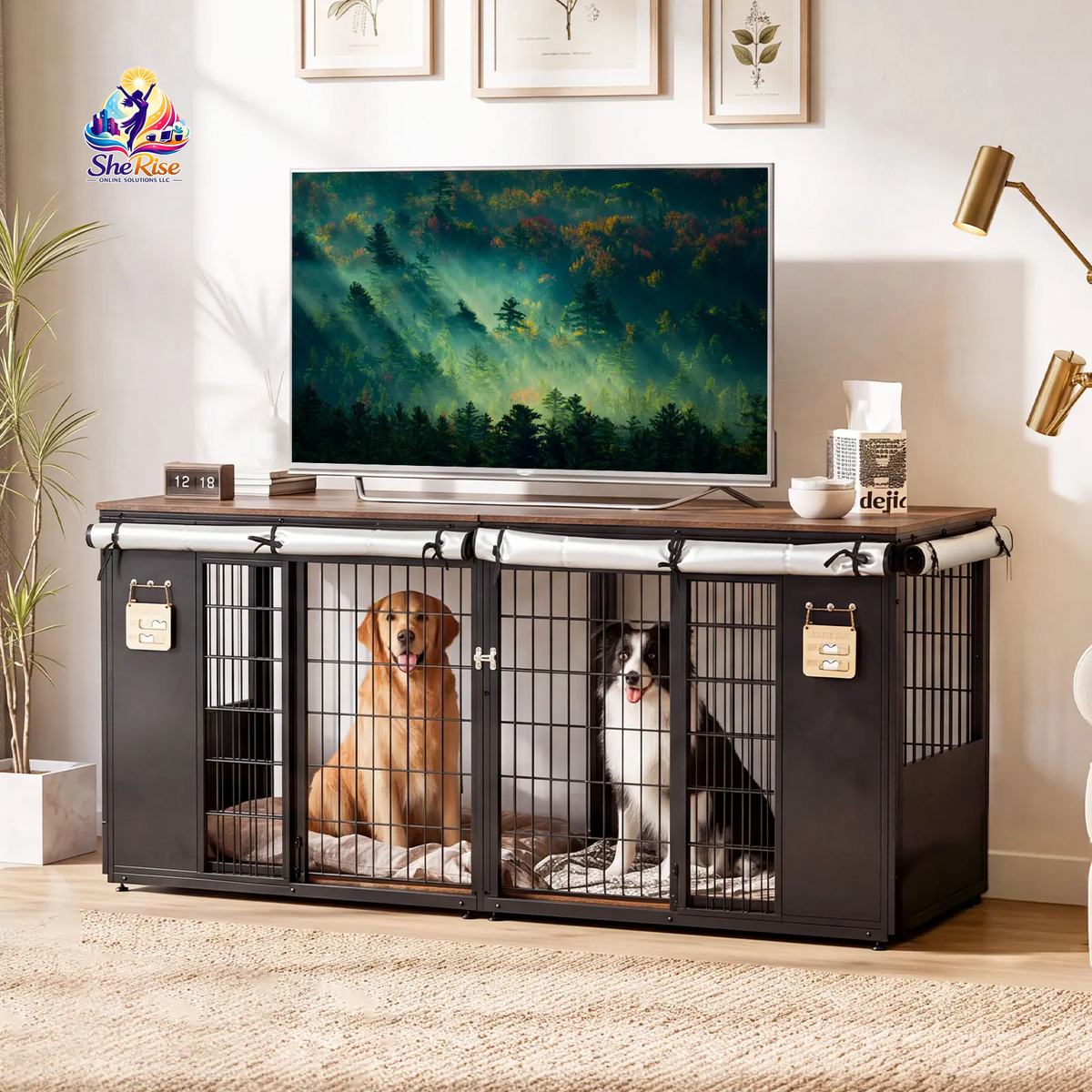 ZZWHOM Premium Double Door Escape-Proof Dog Crate for Medium to Giant Breeds - Stylish Wooden Kennel with Safety, Comfort, and Easy Assembly