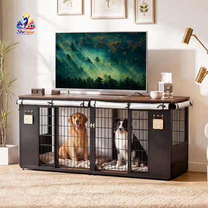 ZZWHOM Premium Double Door Escape-Proof Dog Crate for Medium to Giant Breeds - Stylish Wooden Kennel with Safety, Comfort, and Easy Assembly