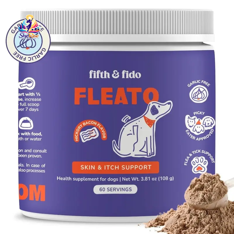 Transform Your Pup's Flea Season: Say Goodbye to Itchy Skin with Our Delicious Hickory Bacon Food Topper! 60 Servings of Flea-Bite Relief in Every Bottle!