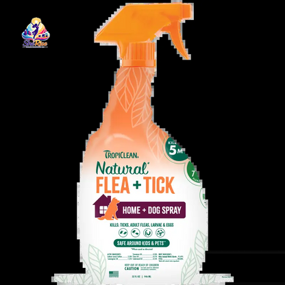 Say Goodbye to Fleas and Ticks with TropiClean's Natural Flea + Tick Home & Dog Spray - 32oz of Safe, Effective Protection for Your Pets!