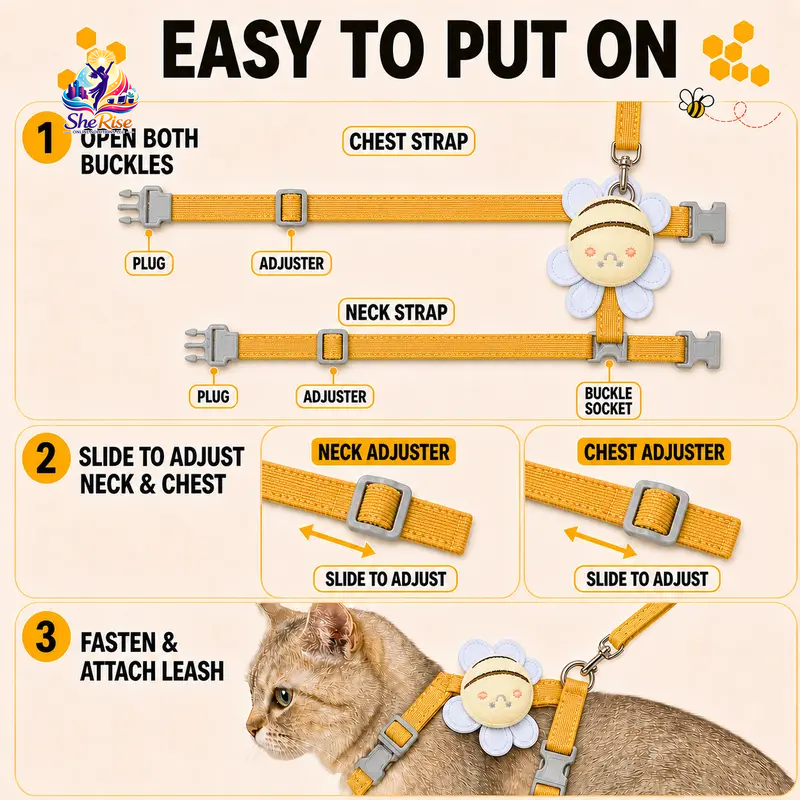 Transform Your Pet's Style with Our Adorable Cat Bee Costume Harness & Leash Set - Perfect for Safe Walks with Small to Medium Cats & Rabbits!