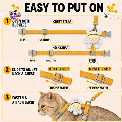 Transform Your Pet's Style with Our Adorable Cat Bee Costume Harness & Leash Set - Perfect for Safe Walks with Small to Medium Cats & Rabbits!