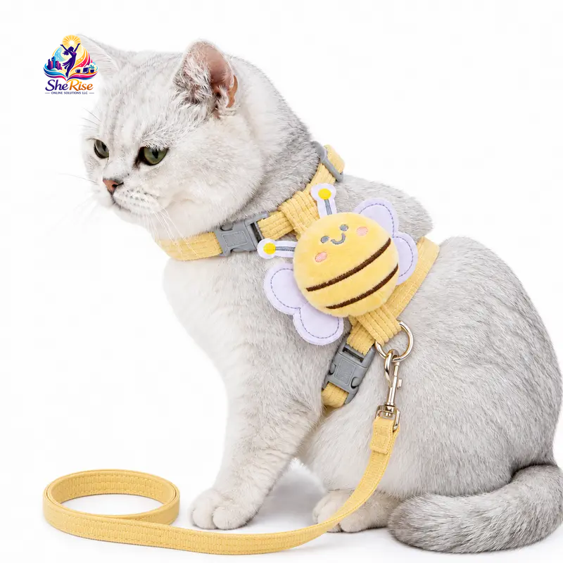 Transform Your Pet's Style with Our Adorable Cat Bee Costume Harness & Leash Set - Perfect for Safe Walks with Small to Medium Cats & Rabbits!