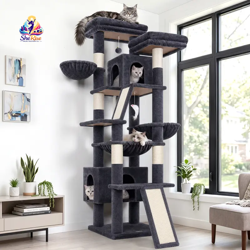 Purr-fect Playground for Your Cats! 🐾 75-Inch Tall Cat Tower with Scratching Posts, Hammocks & More! Ideal for Multiple Felines! 🌟🐱