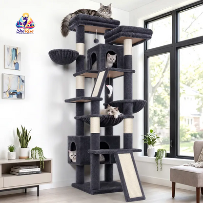 Purr-fect Playground for Your Cats! 🐾 75-Inch Tall Cat Tower with Scratching Posts, Hammocks & More! Ideal for Multiple Felines! 🌟🐱